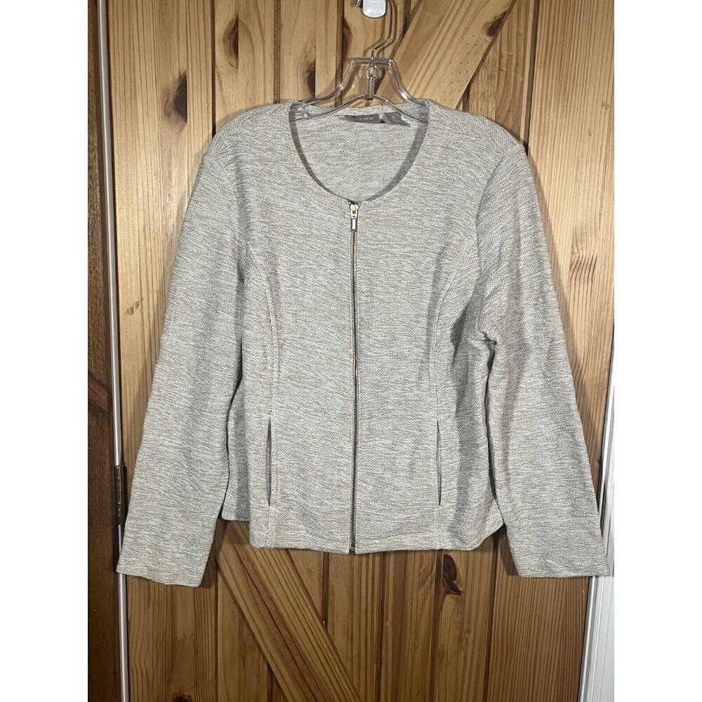 Chicos Sz 2 Women's Gold Cream Zip Jacket Blazer Lightweight Summer Workwear